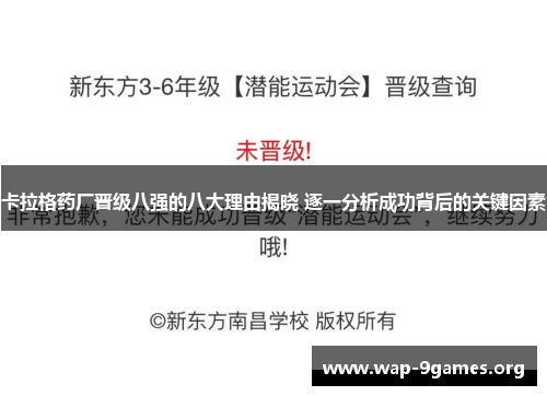 卡拉格药厂晋级八强的八大理由揭晓 逐一分析成功背后的关键因素 卡拉格药厂晋级八强的八大理由揭晓 逐一分析成功背后的关键因素